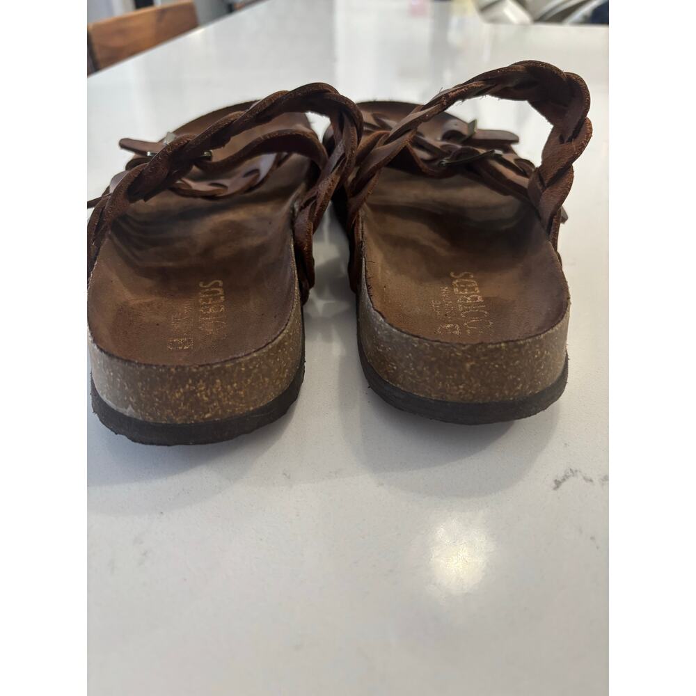 White Mountain Holland leather sandal footbeds sz 7.5 W boho Brown braided - Picture 8 of 8